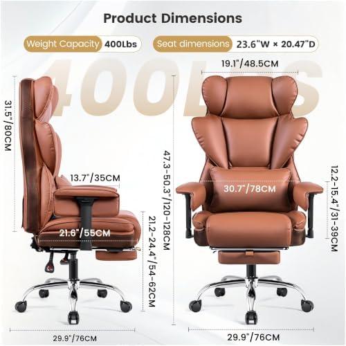 Big & Tall Office Chair 400 lbs, Gaming Chair 23.6" Wide Seat