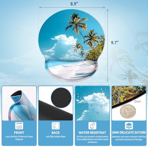 KONVINIT Ergonomic Mouse Pad with Wrist Rest, Small Mousepad with Non-Slip Rubber Base and Smooth Surface, Beach Mouse Pads for Desk, Office Desk Accessories