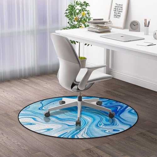 Abstract Round Office Chair Mat - Modern 3D Cubism Style Non-Slip Multi-Purpose Desk Chair Mat for Hardwood, Tile, and Carpet Floors, Home Use Deepblue Diameter 47.2 in