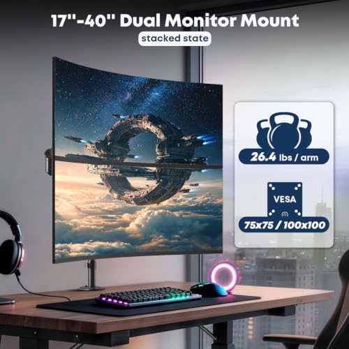 Dual Monitor Mount for 17-40'', Holds up to 26.4 lbs/arm