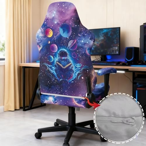 Gaming Chair Seat Cover Spaceman Galaxy Stretch Removable Washable Computer Reclining Gaming Chair Protector Slipcovers with Armrest Cover