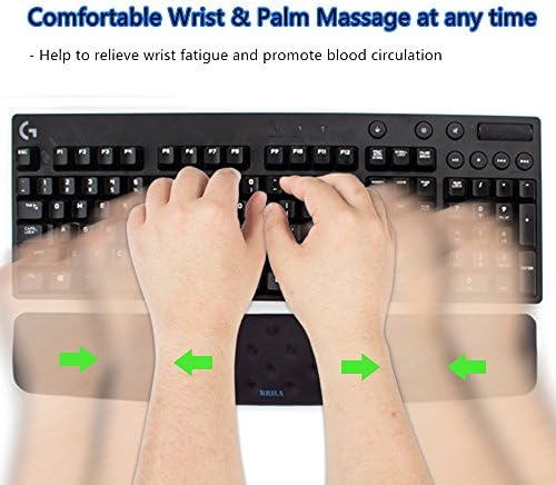 BRILA Keyboard Wrist Rest Support Cushion Pad for Computer, Laptop, Office Work, PC Gaming - Memory Foam Gel with Massage Holes Design - Non-Slip Easy Typing Wrist Pain Relief (Black Keyboard Pad)