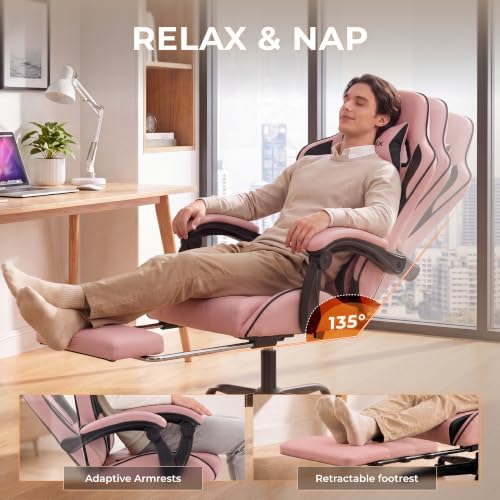 Dowinx Gaming Chair with Footrest, Ergonomic Office Chair, Pink