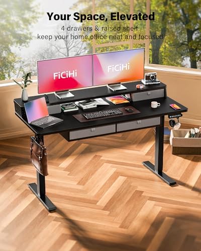 FiCiHi 55x24 Inch Electric Standing Desk, 4 Drawers, Adjustable Height Desk