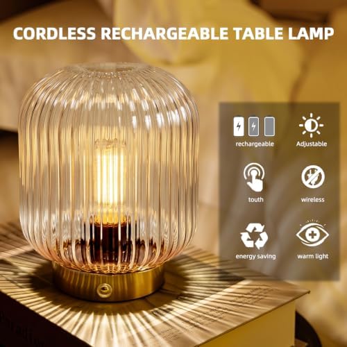 MJ PREMIER Rechargeable Table Lamp,Cordless Lamp with Memory Function,Clear