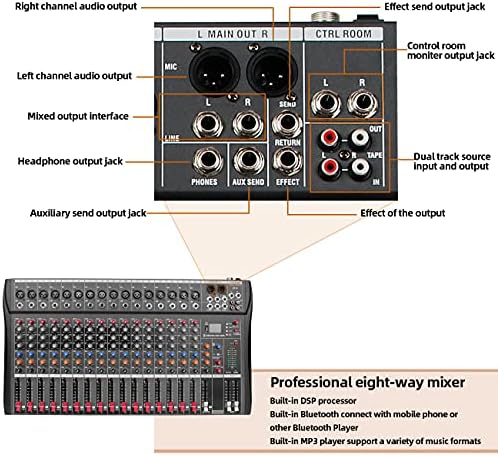 Depensheng DX16 DJ Sound Controller Interface w/USB Drive for Computer Recording 16-Channel Studio Audio Mixer - XLR Microphone Jack, 48V Power, RCA Input/Output for Professional and Beginners