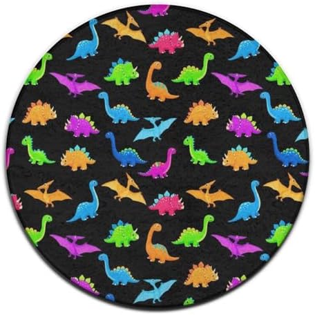 Large Machine Washable Circular Rugs, Home Decor Round Mat for Living Room Sofa Office Cute Dinosaurs, 36inch
