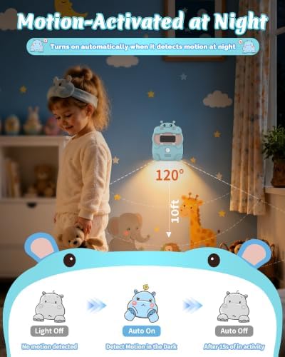 Motion Sensor Night Light for Kids: Cute Hippo Solar Nightlight - No Charge
