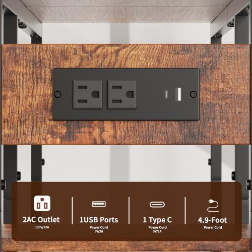 Aetheris Desktop Organizer Shelf, 30" Wooden Office Storage Rack with Outlets, Display Shelf Rack with Light Strip, 5 Tier Desktop Display Rac, Desk Shelf, Desk Hutch for Computer Monitor, Brown