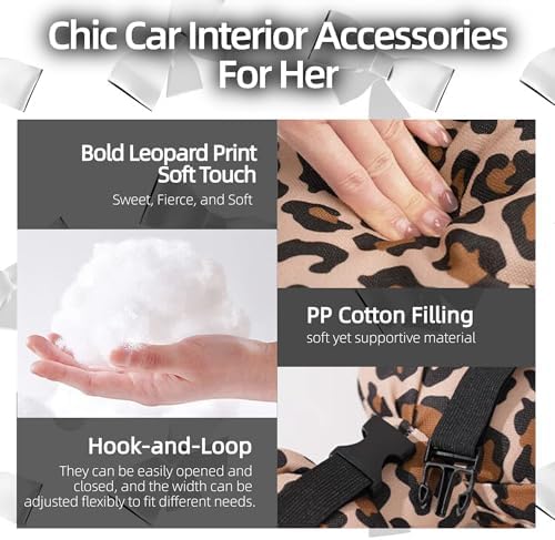 2PCS Chic Car Headrests with Bow-Shaped Cotton Linen Bowknot Neck Pillows for Cozy Road Trip & Cute Interior Decoration (Leopard Set 4Pcs)