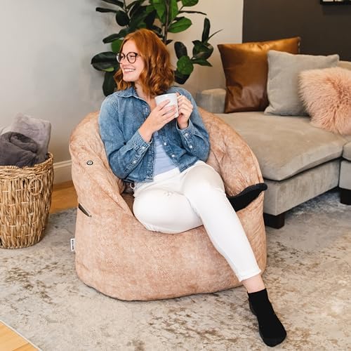 Big Joe Milano w/Vibe Vibrating Massage Bean Bag Chair for Kids, Teens, Adults, Caribou Hyde, Vegan Suede, Lightweight Seat for Reading Nook and Gaming, 2.5 Foot Refillable