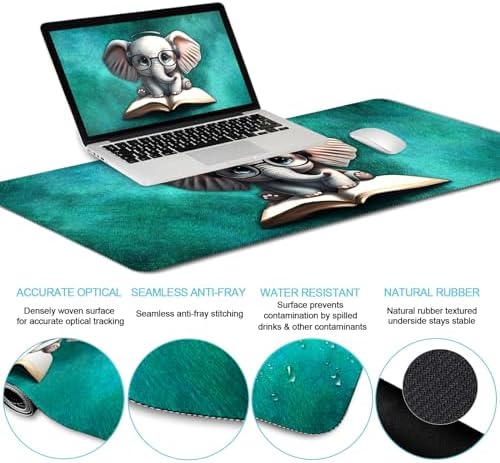 LIMKRIAN Large Desk Mat Set, Mouse Pad with Wrist Rest, Cute Elephant