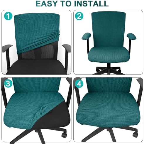 Tallew Office Chair Covers Set Computer Universal Protective Stretchable Chair Seat Covers Desk Armrest Slipcovers Pads Office Cushion Backrest for Rotating(Lake Blue)