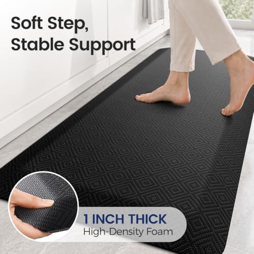 1" Extra Thick Anti Fatigue Kitchen Mats for Floor Standing Desk Mat, Black