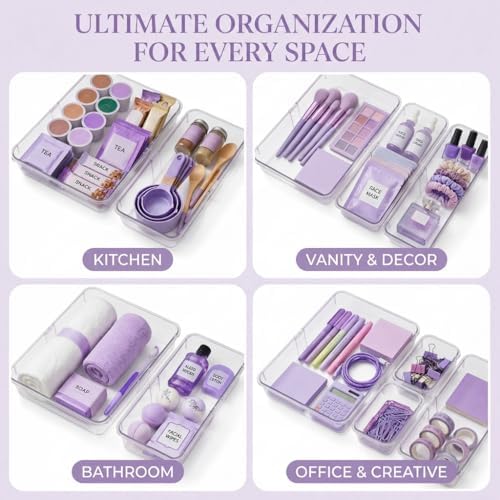 16 Pcs Extendable Clear Drawer Organizer|2-Size Expandable Drawer Dividers