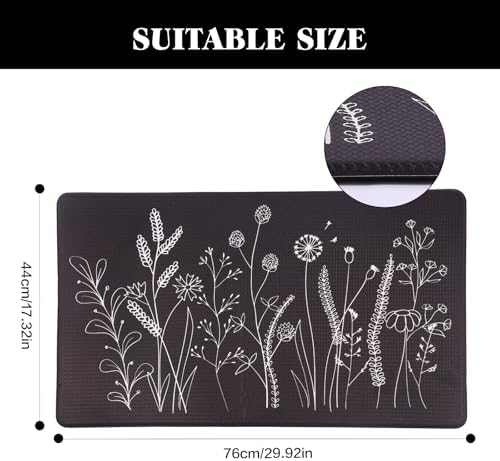 Mirok Washable Anti Fatigue Mat for Cushioned Floor Mats,Floral Plants Non-Skid Ergonomic Comfort Foam Rugs,Non Slip Kitchen Rug(Flowers/Grass,17"x29")