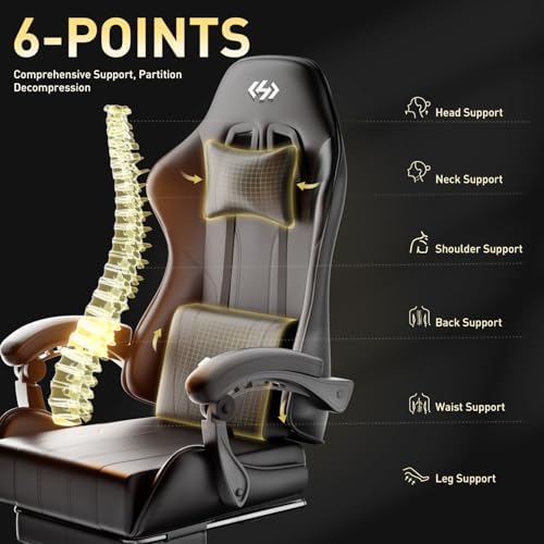 HLDIRECT Gaming Chair with Footrest, Lumbar Support & Headrest, Black