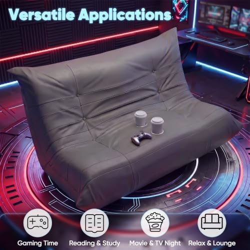 Homall Floor Gaming Chair Boneless Loveseat Couch, Ergonomic Floor Sofa Couch with Cup Holders, Leather Lazy Floor Lounger for Gaming, Reading, Relaxing, Watching TV (Grey)