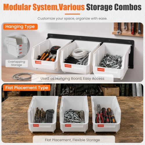 12pc Wall-Mounted Storage Organizer Set with Metal Rails White