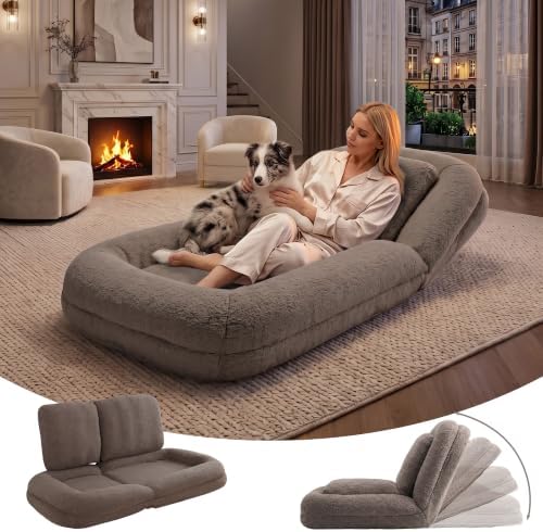 Human Dog Bed, Lazy Sofa Couch, Plush Floor Gaming Chair,5 Adjustable Position, sit, Sleep, fold, Suit to Put in Bedroom, Living Room,Space Saving Design, Taupe