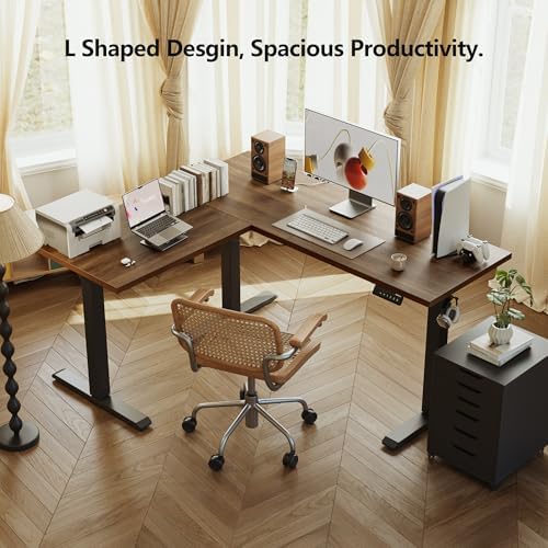 Agilestic L Shaped Standing Desk Adjustable Height, 59 Inch, Dark Walnut
