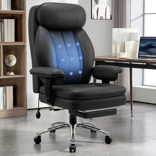 BestGlory Big and Tall Office Chair with Lumbar Support, Executive Leather Computer Desk Chair, Heavy Duty Comfortable Gaming Chair with Double Layer Cushion & Footrest for Home Office Gaming
