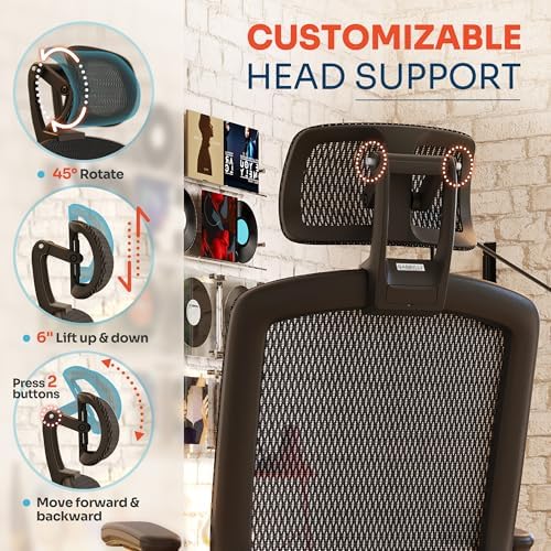 GABRYLLY Ergonomic Office Chair, High Back Home Desk Chair with 2D Flip-Up Arms, 3D Headrest, 90-120° Tilt and Wide Cushion, Big and Tall Mesh Chairs for Man Woman, Computer Task Chair Dark Wood Grain
