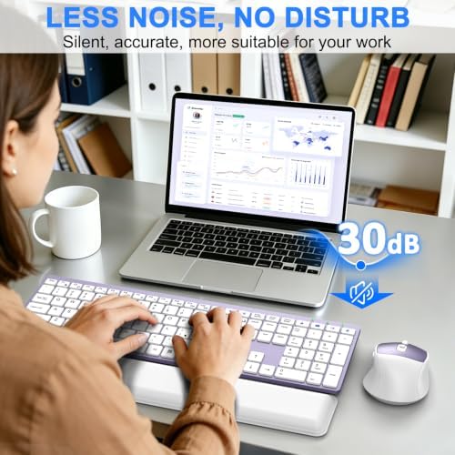 Wireless Keyboard and Mouse Combo, Full Size Silent Ultra Thin Keyboard with Magnetic Wrist Rest, Optical Mouse, 2.4G Lag-Free Cordless Mice Keyboard Set for Computer, Mac, Laptop, PC, Windows