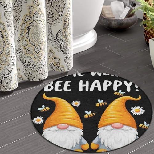 Fashion Round Area Rug Large Non Slip Carpet Unisex Home Decor Mat Bee Gnome