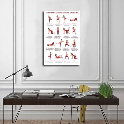 Resistance Band Glute Leg Workout Lower Body Loop Band Exercises for Women Beginner Home Workout Chart Fitness Canvas Poster Wall Art for Living Room Bedroom Decor Unframe 12x18inch