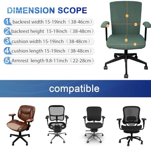 Tallew Office Chair Covers Set Computer Universal Protective Stretchable Chair Seat Covers Desk Armrest Slipcovers Pads Office Cushion Backrest for Rotating(Green)