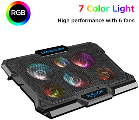 Laptop Cooling Pad, Laptop Cooler with 6 Quiet Fans RGB 7 Color Light for 15.6-17 Inch Laptop Cooling Fan Stand, Portable Slim USB Powered Gaming Laptop Cooling Pad, Switch Control Fan Speed(Black)