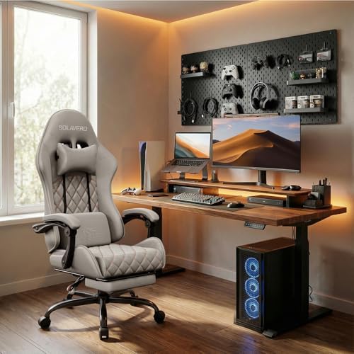HLDIRECT Massage Recliner Gaming Chair with Footrest for Adults, Light Grey