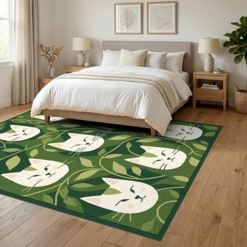 6'x9' Green Cat Forest Faces Interlinked by Ultra-Soft Area Rug