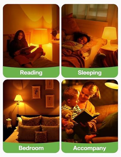 Amber Sleep Light Bulbs 4 Pack: 3W 1800K, 40W Equivalent, E26