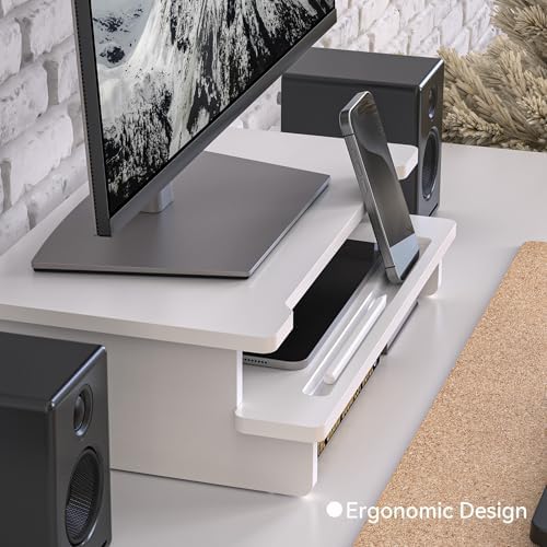 16.5” Bamboo Monitor Stand with Phone & Tablet Holder Desk Shelf