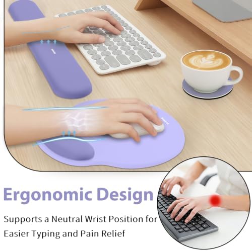 Sushret Mouse Pad and Keyboard Wrist Rest, Gel Mouse Pad Set, Lavender