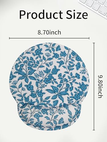 Seorsok Floral and Leaves Mouse Pad with Gel Wrist Support Mouse Pad,Ergonomic Aesthetic,Comfortable Mousepad for Office Game Work Computer,Pain Relief Mousepad with Non-Slip Silicone Base,Blue