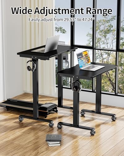 Okin Electric Standing Desk 31.5x19.7 Inches Small Computer Desk-Whole Piece Stand up Desk with Wheels Gaming Rolling Home Office Desks, Black