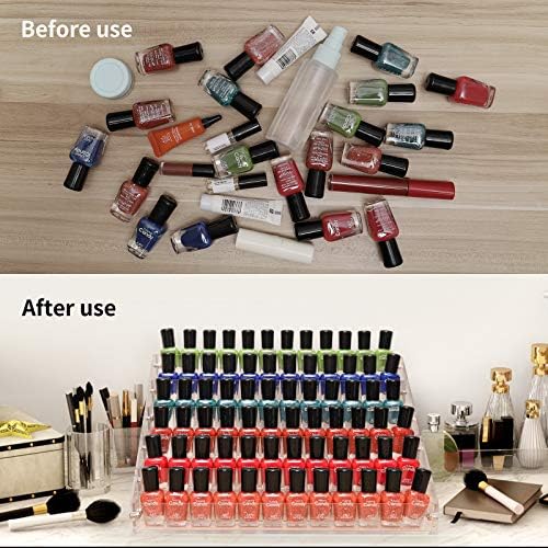BTremary Clear Nail Polish Paint Organizer Holder Rack Shelf 6 Tier Acrylic Tattoo Ink Essential Oil Display Stand Holds Up to 48-96 Bottles for Table (Fit 1-2oz Bottles) (Pack of 21)