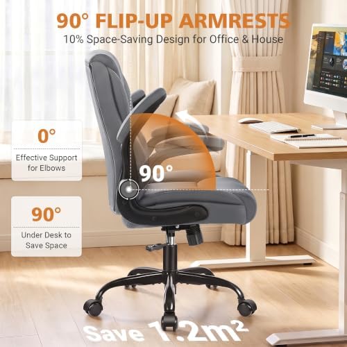 PU Leather Office Chair, Comfy Executive Chair with Flip-up Arms