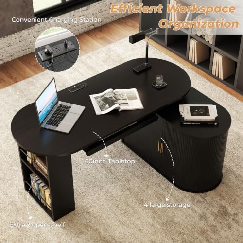 HSH 60 Inch L Shaped Computer Desk, Reversible Office Desks with Storage