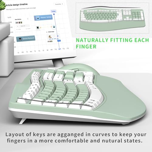 Wireless Keyboard and Mouse Combo,2.4G Ergonomic Wave Keys(Avocado Green-A)