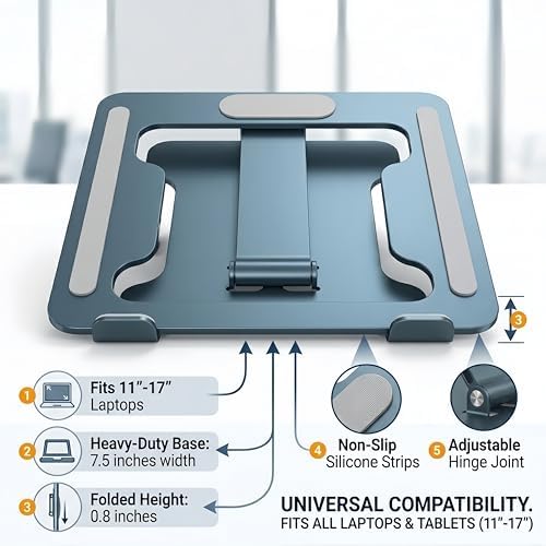 LRLKFX Laptop Stand Portable Foldable Aluminum Laptop Riser Height Adjustable Ergonomic Holder for Desk Compatible with MacBook Air Pro, Dell, HP, Lenovo & More 10-15.6" - Gray