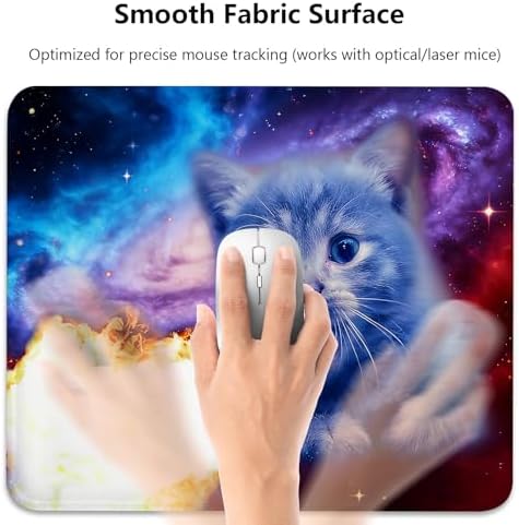 Fantasy Fire Space Cat Mouse Pad, Cute Blue Kitten Galaxy Nebula Desk Mat