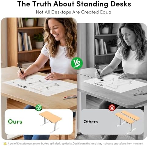FEZIBO One-Piece Standing Desk, 48"x24" Seamless Tabletop Electric Height Adjustable for Home Office, Study Rooms & Multi-Device Workstations, Maple