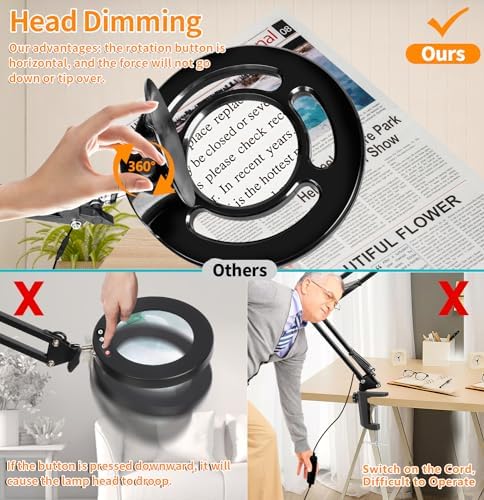 HITTI 2200 Lumens 12X Long Magnifying Glass with Light and Stand