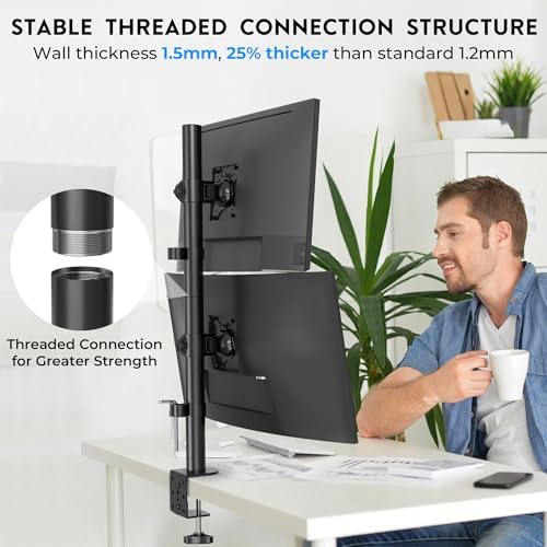 BONTEC Vertical Dual Monitor Desk Mount, 13-34", VESA 75x75/100x100mm