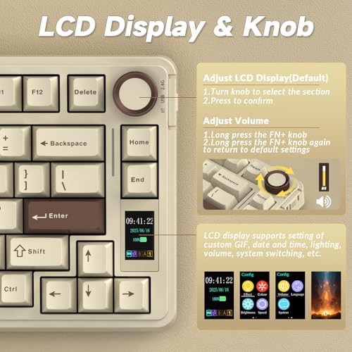 AULA S75 PRO Wireless Mechanical Gaming Keyboard with Screen&Knob, 80 Keys