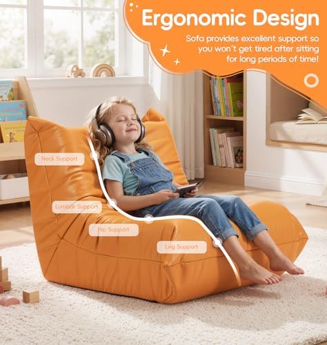Hobestluk Kids Bean Bag Chair Small Beanbag Couch with Leather Fabric